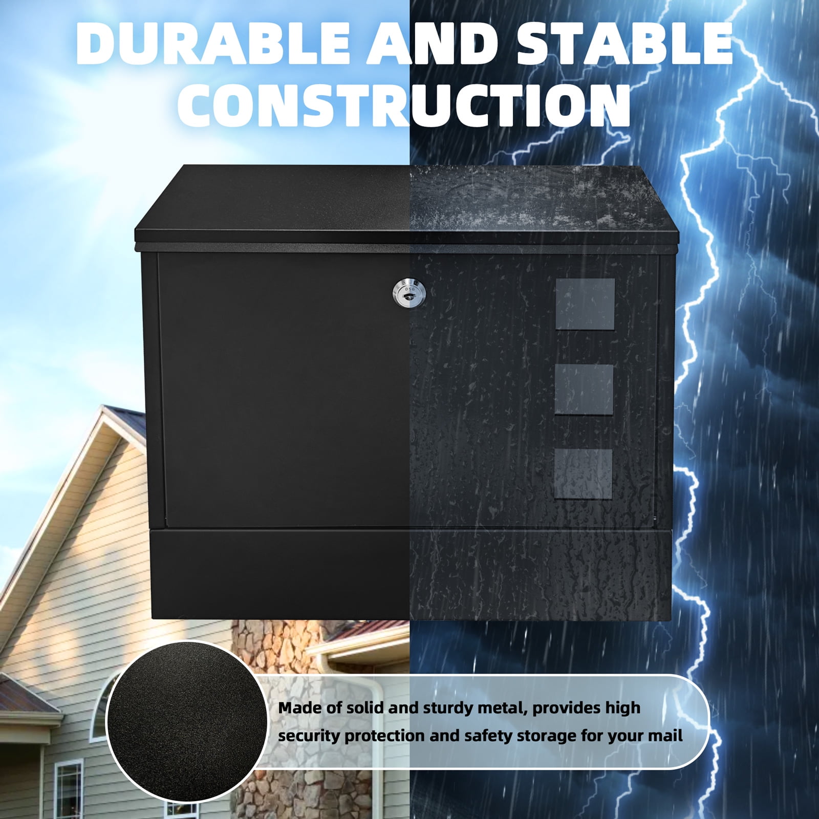 Mailbox Wall Mounted, Locked Mail Boxes, 14.3" x 4.1" x 11.8", Large Capacity Mailbox for Newspapers, Weatherproof Secure Mail Box, Key Lock Mail Boxes Outdoor (Black Rectangular Shape)