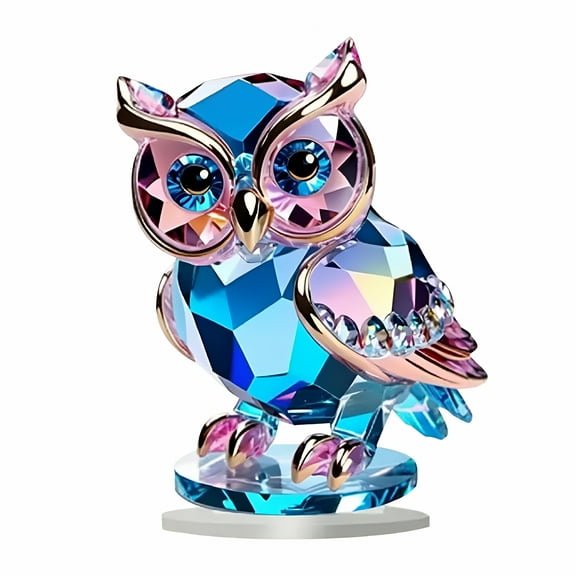 BESTSKY Owl Figurine - Crystal Owl - Butterfly Owl & Happiness Tree 2D Flat Acrylic Decorative Scene Ornament with Base Desktop Art