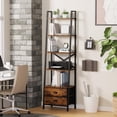 thumbnail image 5 of 5-Tier Ladder Shelf with 2 Drawers,Narrow Bookshelf Storage Shelves,Industrial Bookcase Freestanding Rack Units for Bedroom,Living Room,Bathroom,Home Office,Balcony,Wood Metal,Rustic Brown, 5 of 17
