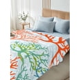 thumbnail image 4 of Ocean Coral California King Size Flat Sheet, Wrinkleproof & Fadeproof Cooling Flat Bed Sheet Only, Orange Red Green Turquoise Plant Branch Breathable Soft Bedding Top Sheets 108 x 98 Inches, 4 of 8