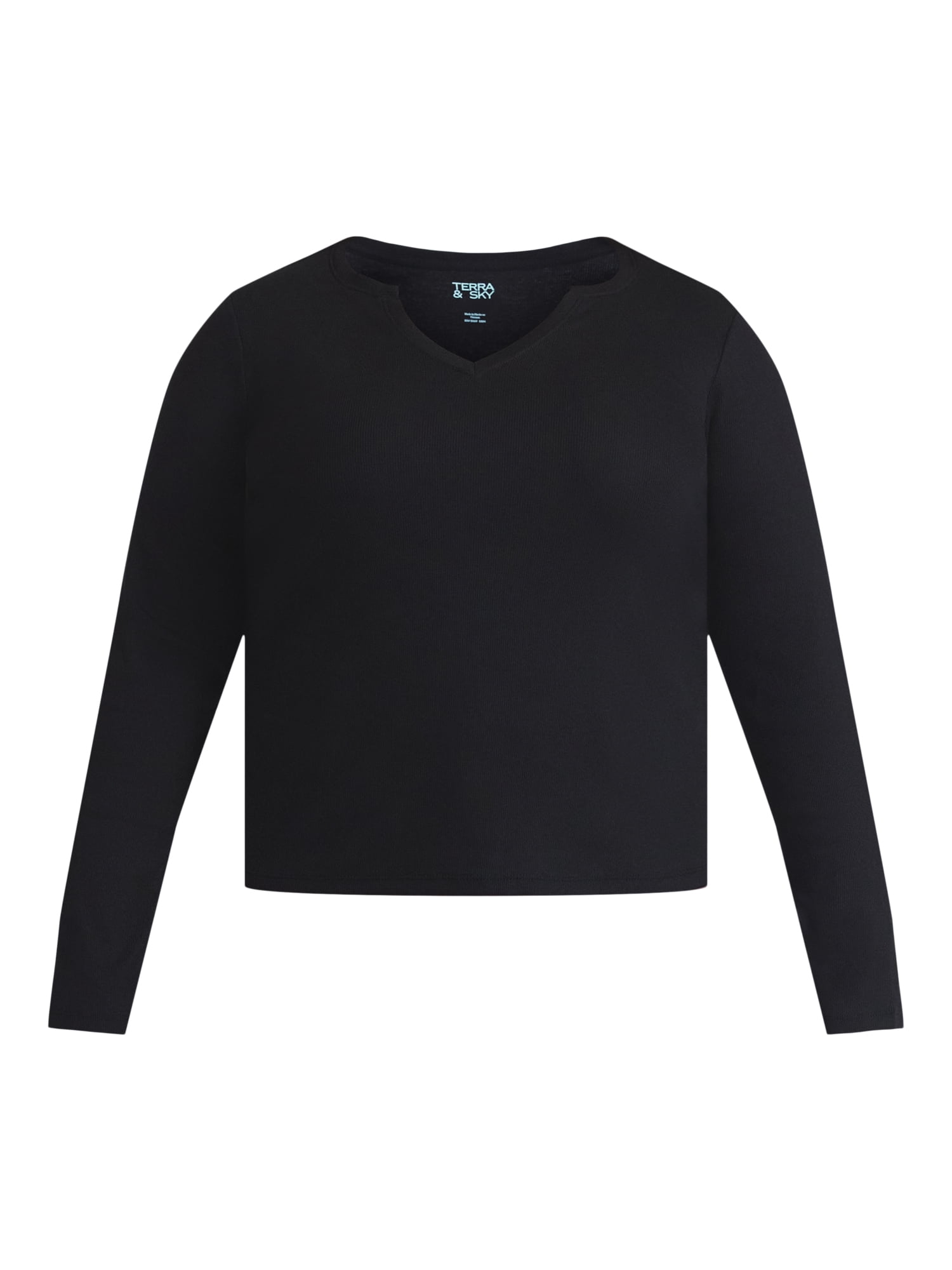 Terra & Sky Women's Plus Long Sleeve Notch Neck Top, Sizes 0X-5X