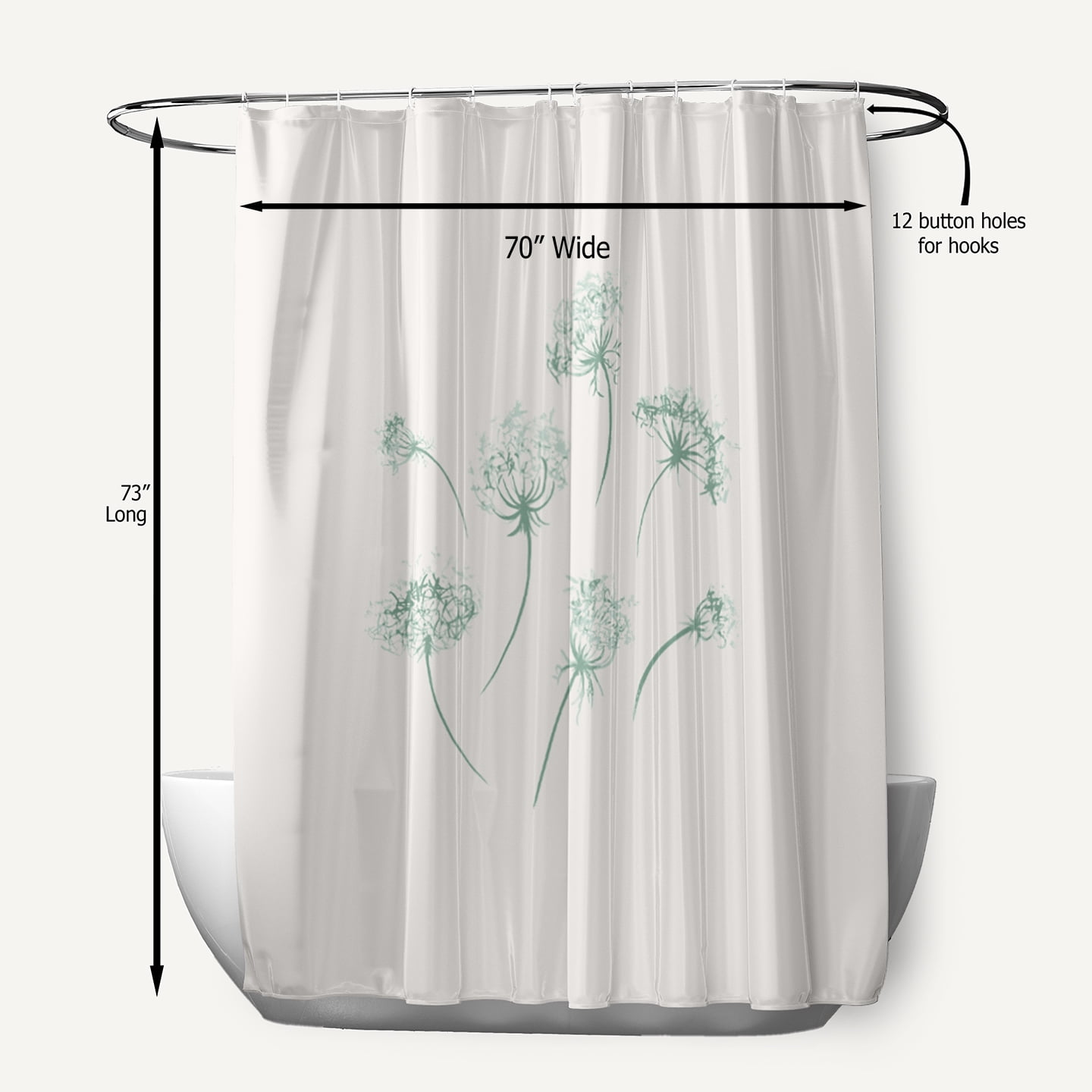 Simply Daisy 70" W x 73" L Just Dandy Polyester Shower Curtain, Green [1 Ct]