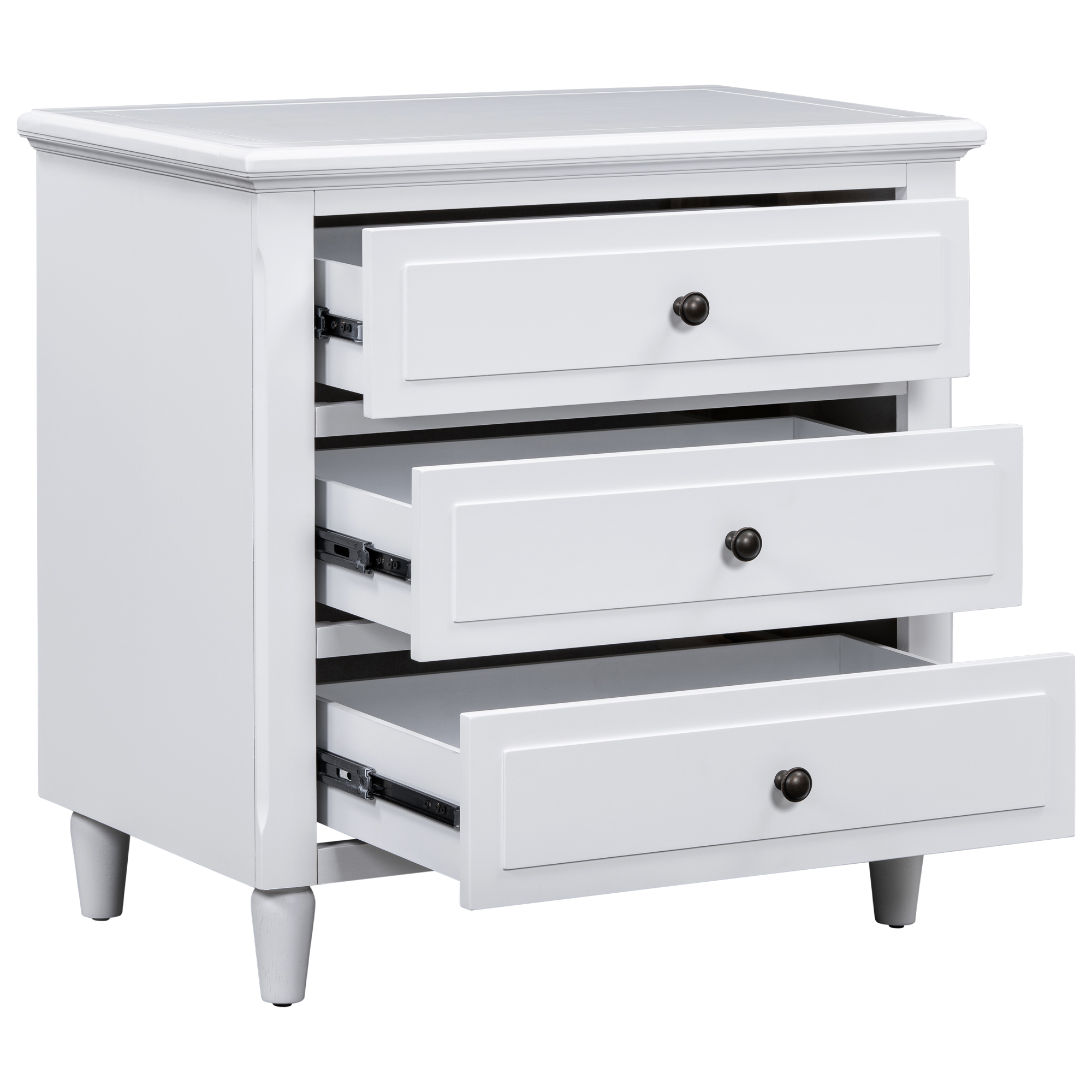 3 Drawer Nightstand,28" H Bedside Cabinet with Metal Handle,Modern Sofa Side Table with Rubber Legs for Bedroom Sofa Couch Office,White