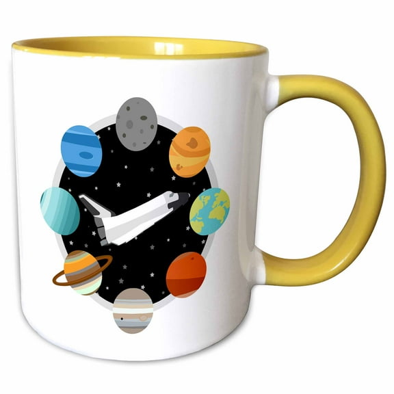 3drose, Space Shuttle and Solar System, 15oz Two-tone Yellow Mug