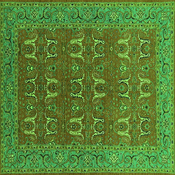Ahgly Company Indoor Square Oriental Green Industrial Area Rugs, 4' Square