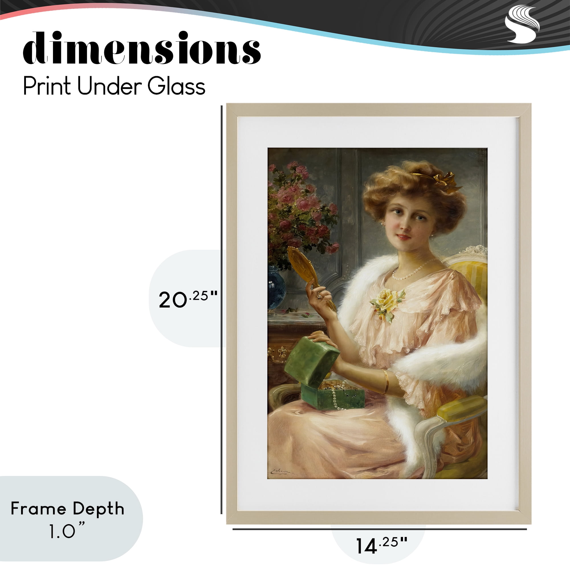 Stupell Industries Young Lady with Mirror Birch Framed Print Under Glass, design by Tina LeCour