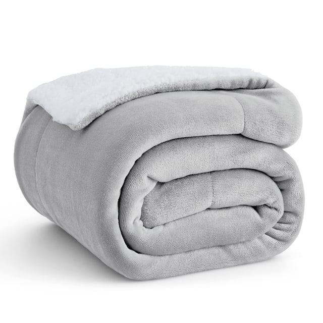 Manta Bedsure Sherpa de forro polar, tamaño doble, gris claro