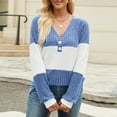 thumbnail image 6 of Womens Color Block V Neck Sweater Long Sleeve Loose Warm Tee Tops Sweaters Pullovers 2025 Fashion Clothes, 6 of 7