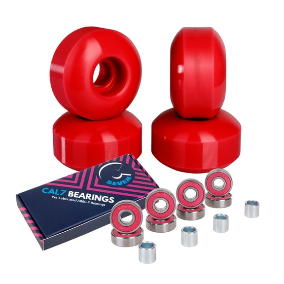 Cal 7 52mm 99a Longboard Flywheels   ABEC 7 Bearings and Spacers (Red)