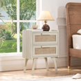 thumbnail image 3 of Rattan Nightstand, Boho End Table with 2 Drawers Bedroom Bedside Side Tables Grey White Night Stand for Living Room, Bedroom, Dorm Room Essentials, 3 of 9