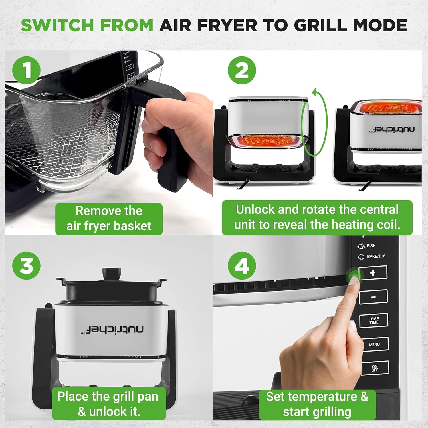 1500W Electric Air Fryer & Grill with 4L Glass Pot, 7-in-1 Functions, Large Digital Control Panel