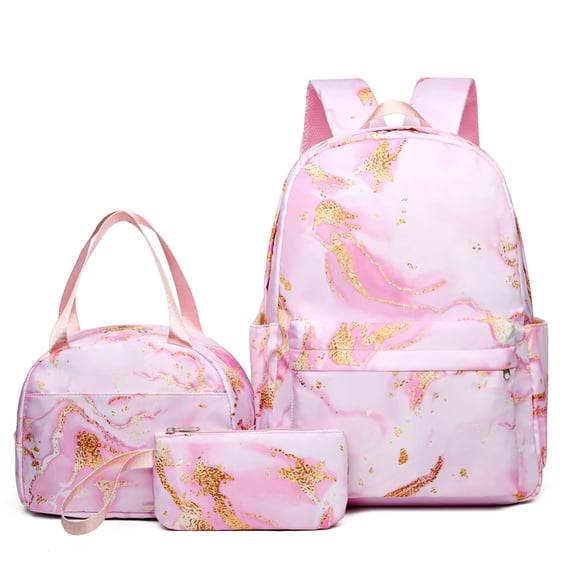 3-in-1 Backpack Set for Men Women, 16.5'' Books Bag Lightweight High Capacity, Gilded Schoolbag with Lunch Pocket Pencil Case