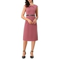thumbnail image 2 of INSPIRE CHIC Vestido Elegante de Mujer con Mangas Cortas y Cinturón para Trabajar, Vestido Tipo Sheath en Rosa Oscuro Talla L, 2 of 6