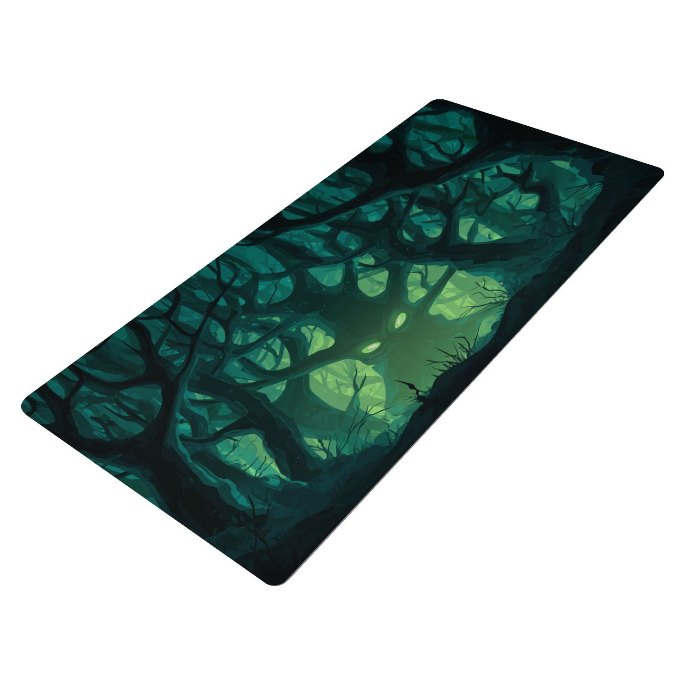 Leather Keyboard and Mouse Desk Mat Office Desk Accessories Protective Office Desk Decor Desk Pad Mat for Gaming, Work from Home, Office Dark Forest with Green Eyes 23.6" x 47.2"