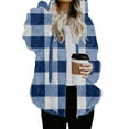 thumbnail image 5 of LEBONYARD Women's Trendy Plaid Printing Crew Neck Drawstring Hooded Zipper Pocket Coat Casual Long Sleeve Thicken Warm Fit Ladies Cardign Coat Tops, 5 of 9