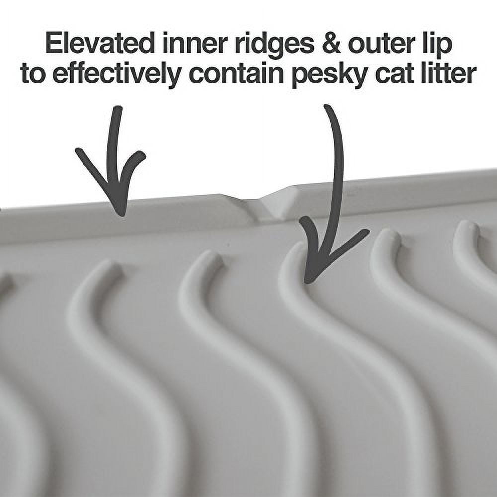 PetFusion ToughGrip Silicone Waterproof Cat Litter Mat, with Inner Channels and Raised Outer Lip, Standard, Gray