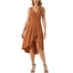 thumbnail image 1 of Vestidos de verano sin mangas para mujeres INSPIRE CHIC, vestido midi con escote en V, plisado, dobladillo alto-bajo y bolsillos, talla XL, color caramelo, 1 of 6