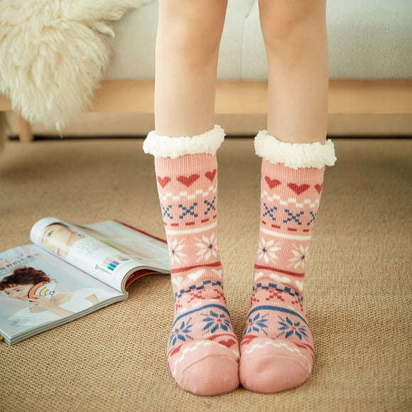 Christmas Women Cotton Socks Print Thicker Anti-slip Floor Socks Carpet Socks Sports Socks Sock Pink