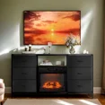 thumbnail image 2 of TV Stand with Fireplace, 58" Electric Fireplace Heater TV Stand for 65" TVs, Wood Fake Fireplace Heater, Electric Fireplace Entertainment Center, Black, 2 of 6
