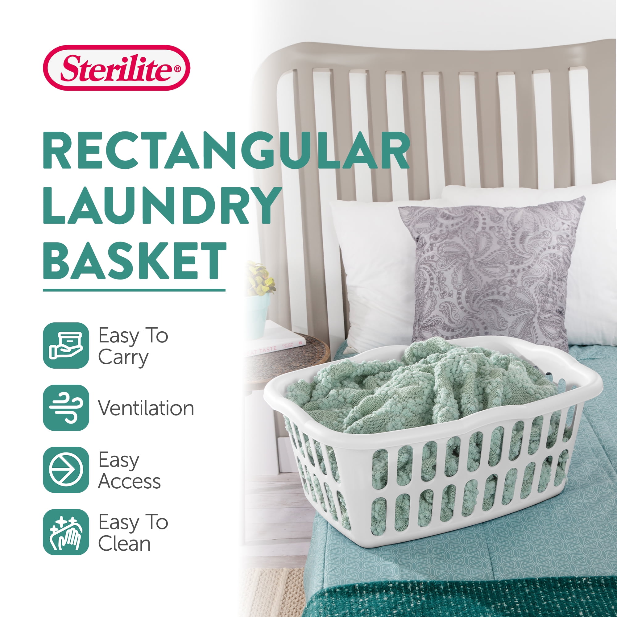 Sterilite 1.5 Bushel Large Rectangular Plastic Laundry Basket Bins, 12 Pack