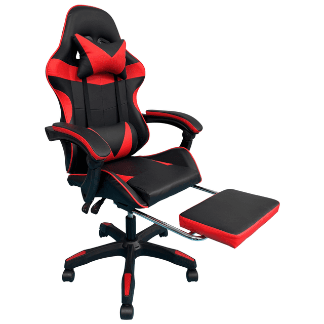 Silla Gaming Titano Roja Ergonómica Con Reposapiés Retráctil Reclinable Cojines Lumbar y Cervical