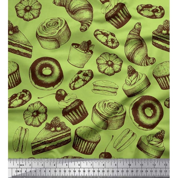 Soimoi Cotton Duck Fabric Cupcake,Donut & Cookies Food Decor Fabric Printed Yard 42 Inch Wide