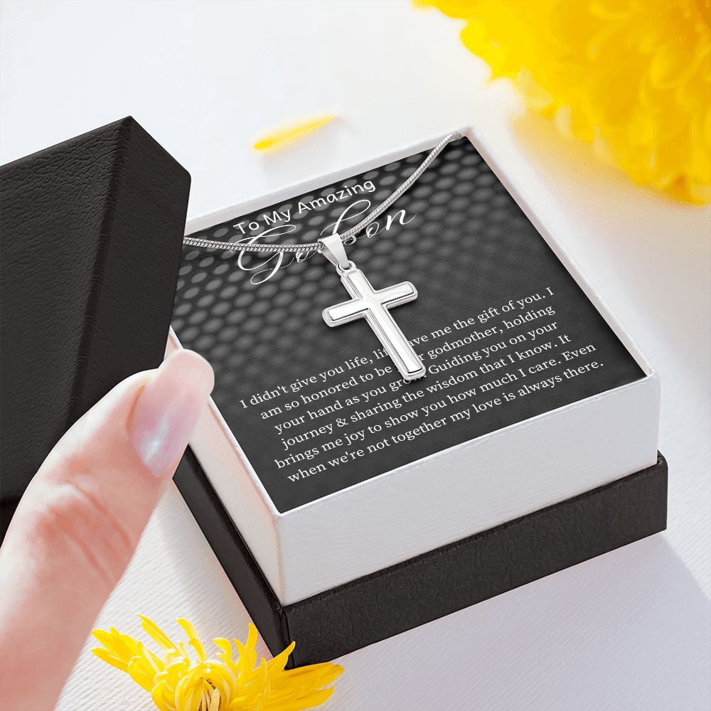Godson Baptism Gift Cross Necklace, Gift From Godfather, Godson First Communion Gift, Godson Christmas Gift , Cross Necklace Gift From Godfather