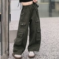 thumbnail image 2 of Coerni Cargo Pants for Tween Girls Y2K Streetwear Cargo Parachute Pants Elastic Waist Loose Trousers Hip Hop Oversized Trousers, 2 of 7