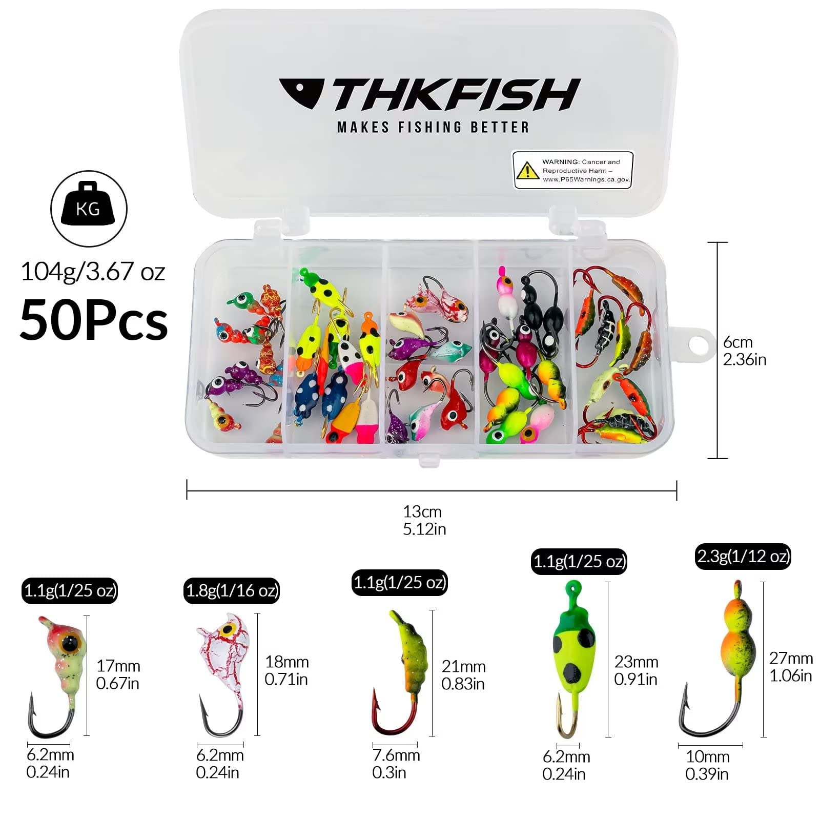 THKFISH Ice Fishing Jigs Kit Ice Fishing Lures for Walleye Perch Jigs Heads  for Ice Fishing Tackle Panfish Crappie Jigs 50PCS/31PCS 