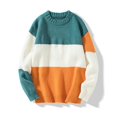 thumbnail image 4 of Fall Winter Men Sweater Knitted Colorblock Loose Round Neck Long Sleeve Thick Elastic Pullover Warm Mid Length Unisex Sweater, 4 of 5