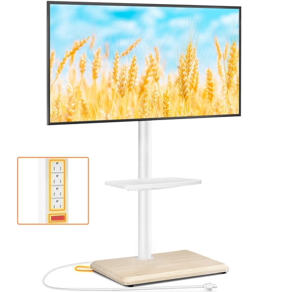 RTVR Floor TV Stand with Mount for 32-60 inch TVs up to 88 lbs, Swivel Stand with Shelves Power Outlet for Home Office