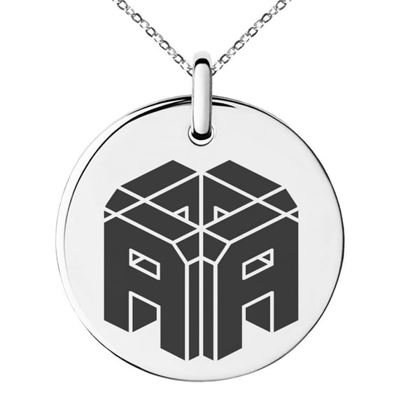 Stainless Steel Letter A Initial 3D Cube Box Monogram Engraved Small Medallion Circle Charm Pendant Necklace