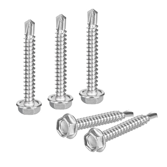 Uxcell 25 Pack #10 x 1-1/4" Self Drilling Screws, 410 Stainless Steel Self Tapping Screws for Metal, Hex Washer Head Sheet Metal