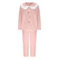 thumbnail image 2 of Lovskoo Women's Cute 2 Piece Pajamas Outfit Fuzzy Fleece Solid Color Pajama Set Soft Warm Sleepwear Loungwear B-Pink, 2 of 8