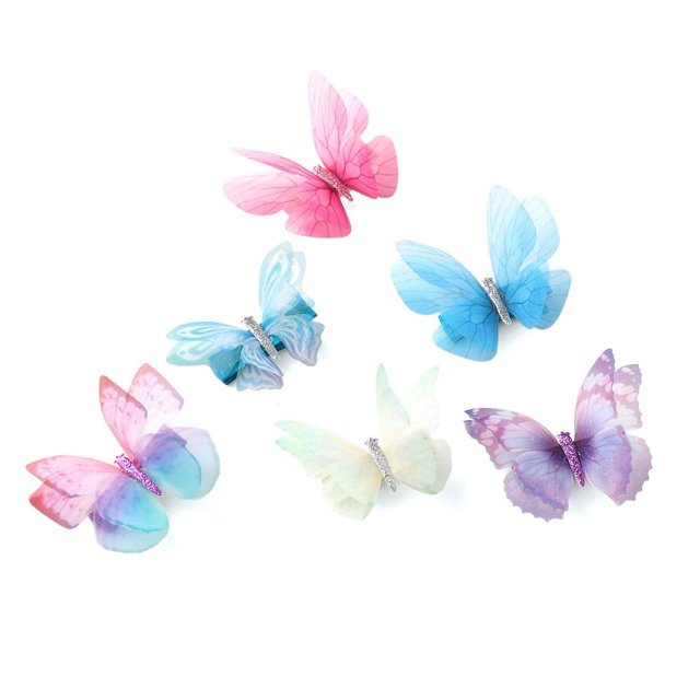 Liasun Paquete de 6 pinzas para el cabello de mariposa de organza coloridas en 3D, alas de hadas de gasa, clips envueltos en cinta, pasadores de 0,4 pulgadas, accesorios para el cabello para mujeres y