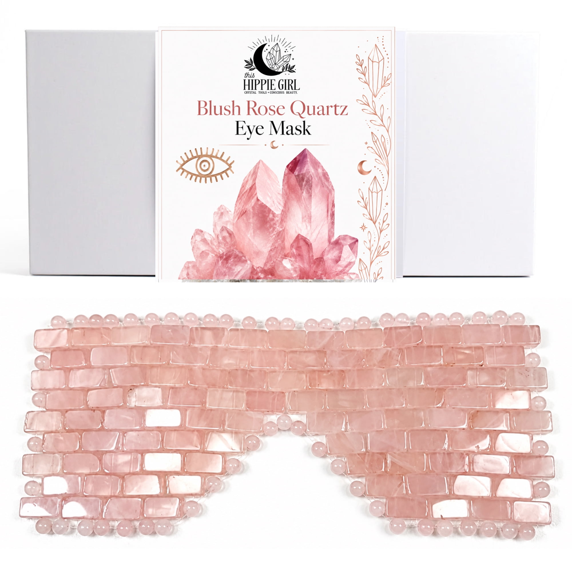 This Hippie Girl Rose Quartz Handcrafted Brazilian Crystal Eye Mask for Puffy Eyes and Stress Relief