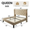 thumbnail image 2 of iPormis Queen Size Bed Frame with Diamond Button Tufted Wingback Headboard, Upholstered Platform Bed Frame with Strong Wood Slat Support, No Box Spring Needed,Beige, 2 of 8