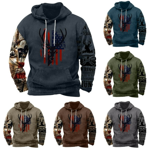 guisaled Graphic Hoodies for Men American Flag Print Hooded Sweatshirts Long Sleeve Drawstring Loose Fit Oversized Hoodie