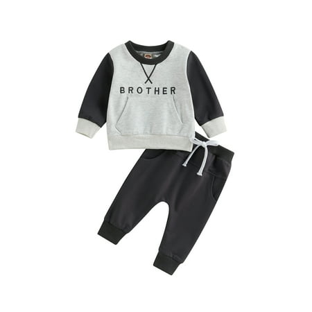 

Bagilaanoe Toddler Baby Girl Boy Long Pants Set Letter Embroidery Long Sleeve Sweatshirt Pullover Tops + Drawstring Sweatpants 6M 12M 18M 24M 3T Kids Casual Sweatsuits