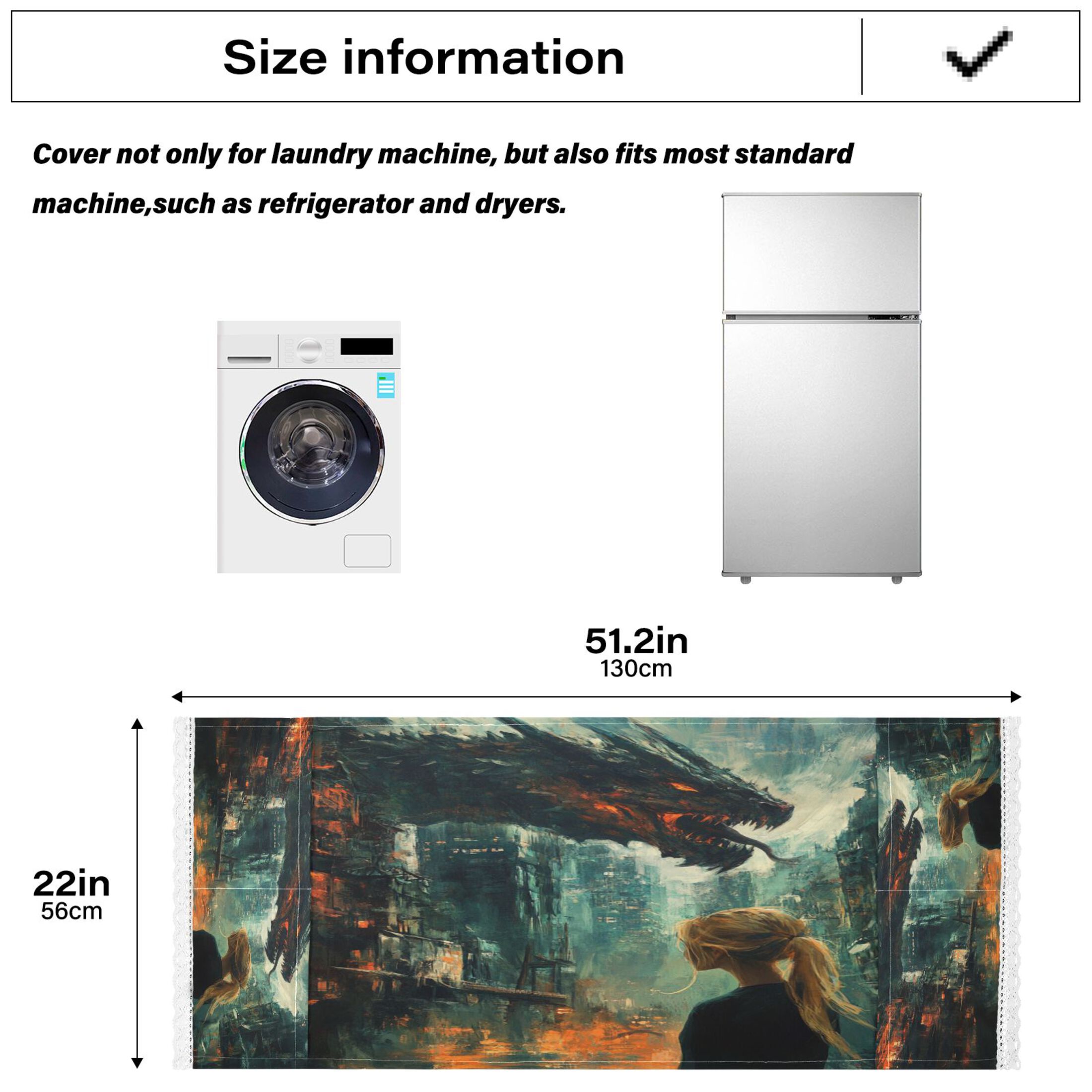 Black DragonWasher and Dryer Covers Dust-Proof and Oil Resistant Fridge Cover with 4 Storage Pockets Washing Machine Top Cover for Laundry Kitchen Home 51.2 x 22 In