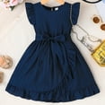 thumbnail image 2 of TAIAOJING Girls Summer Dresses Casual Comfortable Flutter Sleeve Stripes O-Neck Belted Dress For Toddler Kids Age 3-7 Classic 5-6Y, 2 of 9