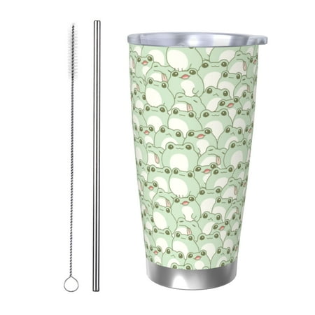 

Qekee Cute Frog Print 20OZ Car Cup Stainless Steel Vacuum Insulated Tumbler Tumbler Cup With Lid And Straw Travel Coffee Mug-Straw Two-piece Set