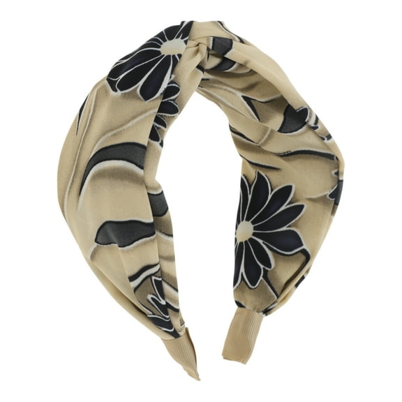 Unique Bargains 1 Pc Wide Tie Flower Headbands for Women Khaki Black