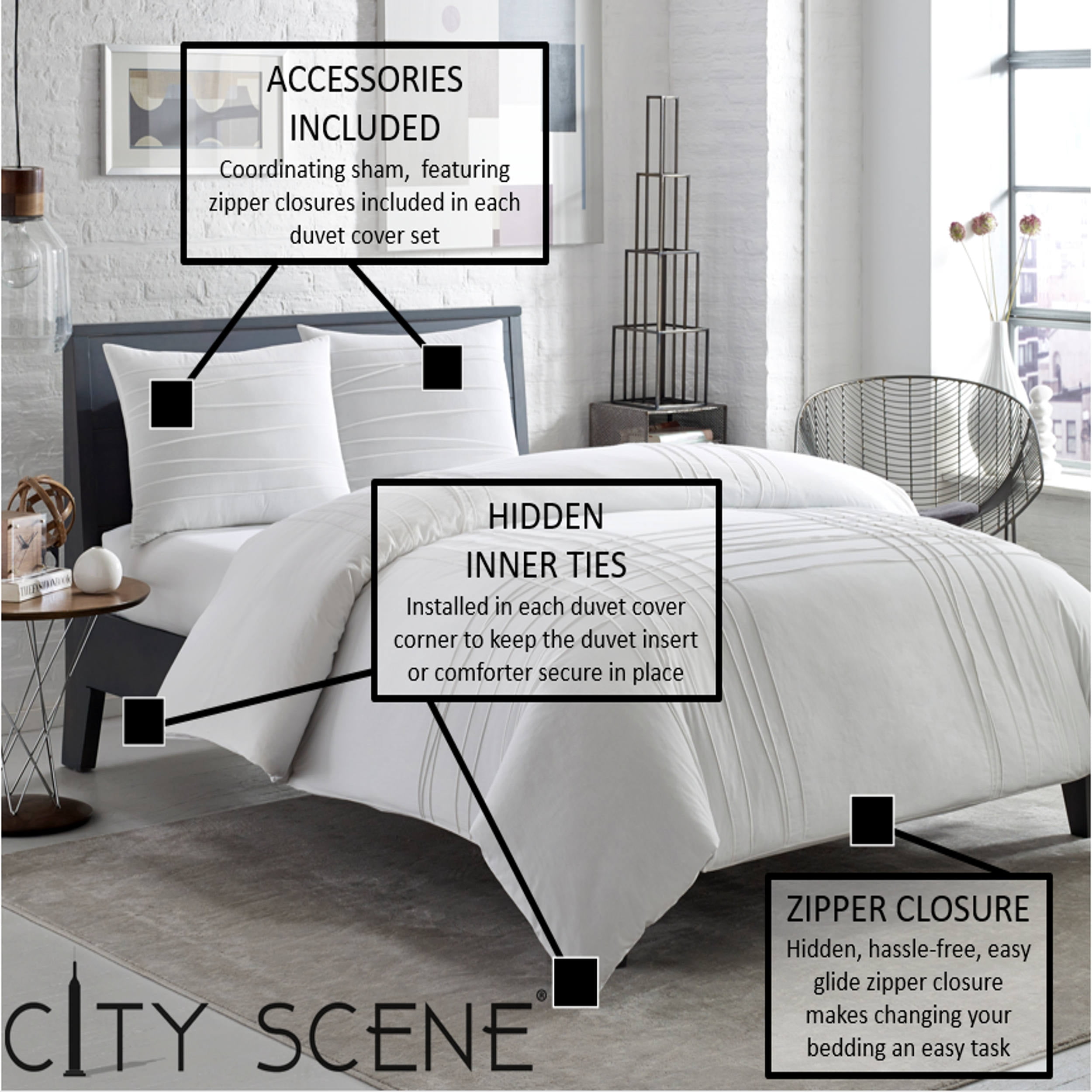 City Scene Branches Cotton Grey 3 Piece Duvet Cover Set-Full/Queen