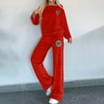 thumbnail image 6 of AINIYS Soft Velour Outfits for Women Casual off-shoulder Set Solid Color Velvet Sweatshirt and Sweatpants Fall Outfits Red M, 6 of 9