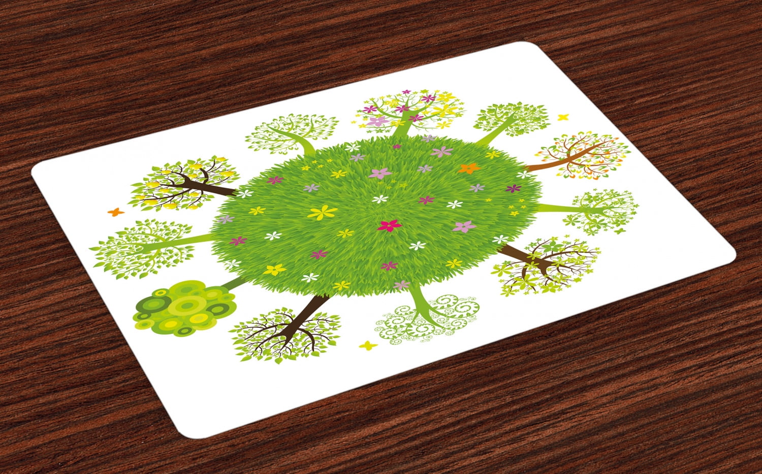 Earth Placemats Set of 4 Various Green Trees Around the World in Full