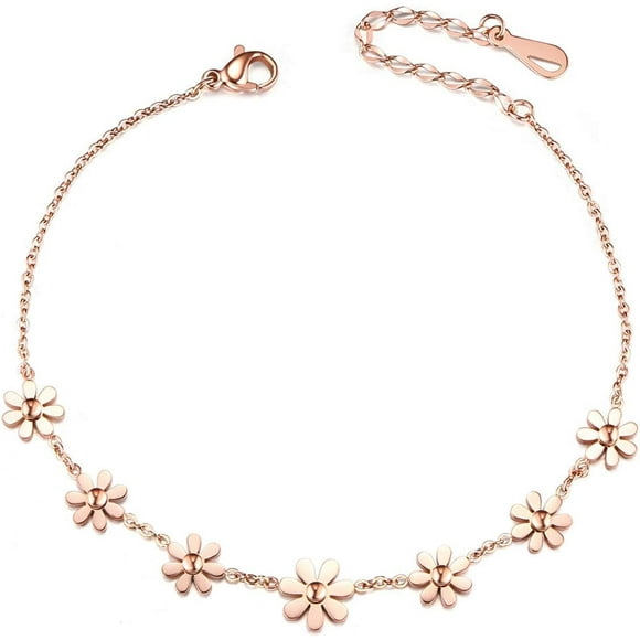 Anklet Women Daisy Flowers Anklet Stainless Steel Anklet Adjustable Chain Ankle Bracelets for Girls Beach Jewelry