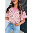 thumbnail image 3 of Women's Sachet Pink Sequin Baseball Graphic Tee with Striped Ruffle Sleeves | [ZhiHiMeRi] | (US 12-14)L, 3 of 6