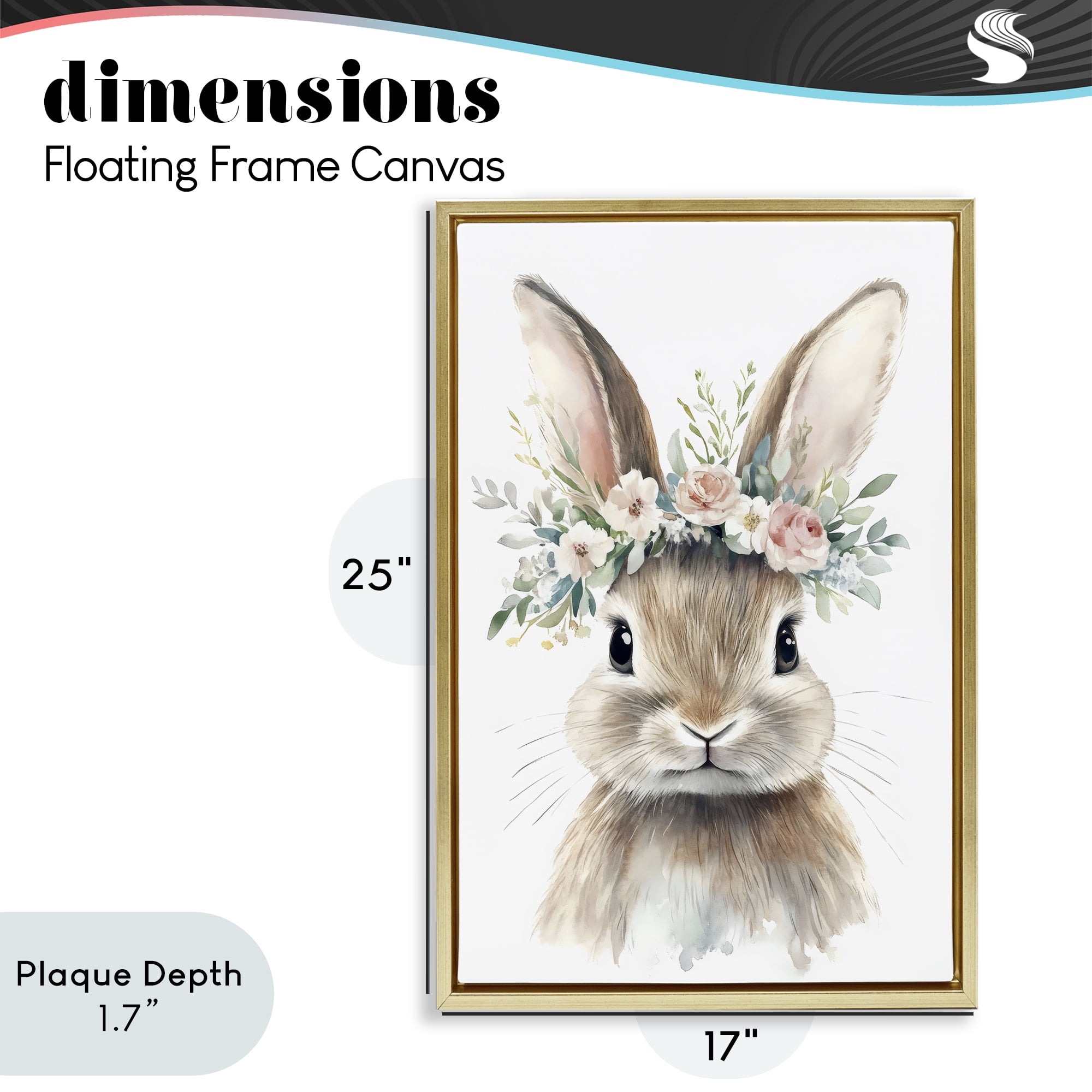 Stupell Industries Flower Adorned Baby Rabbit Gold Framed Floater Canvas Wall Art, design by Creative Studio