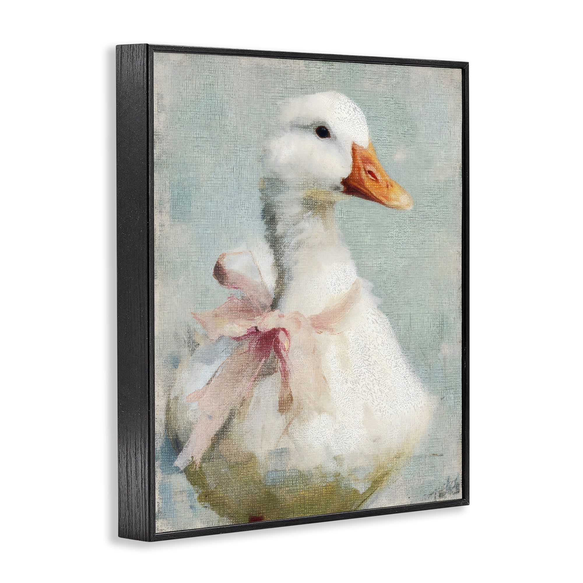 Stupell Industries Soft Pink Bow Goose Black Framed Giclee Art, design by LSR Design Studio